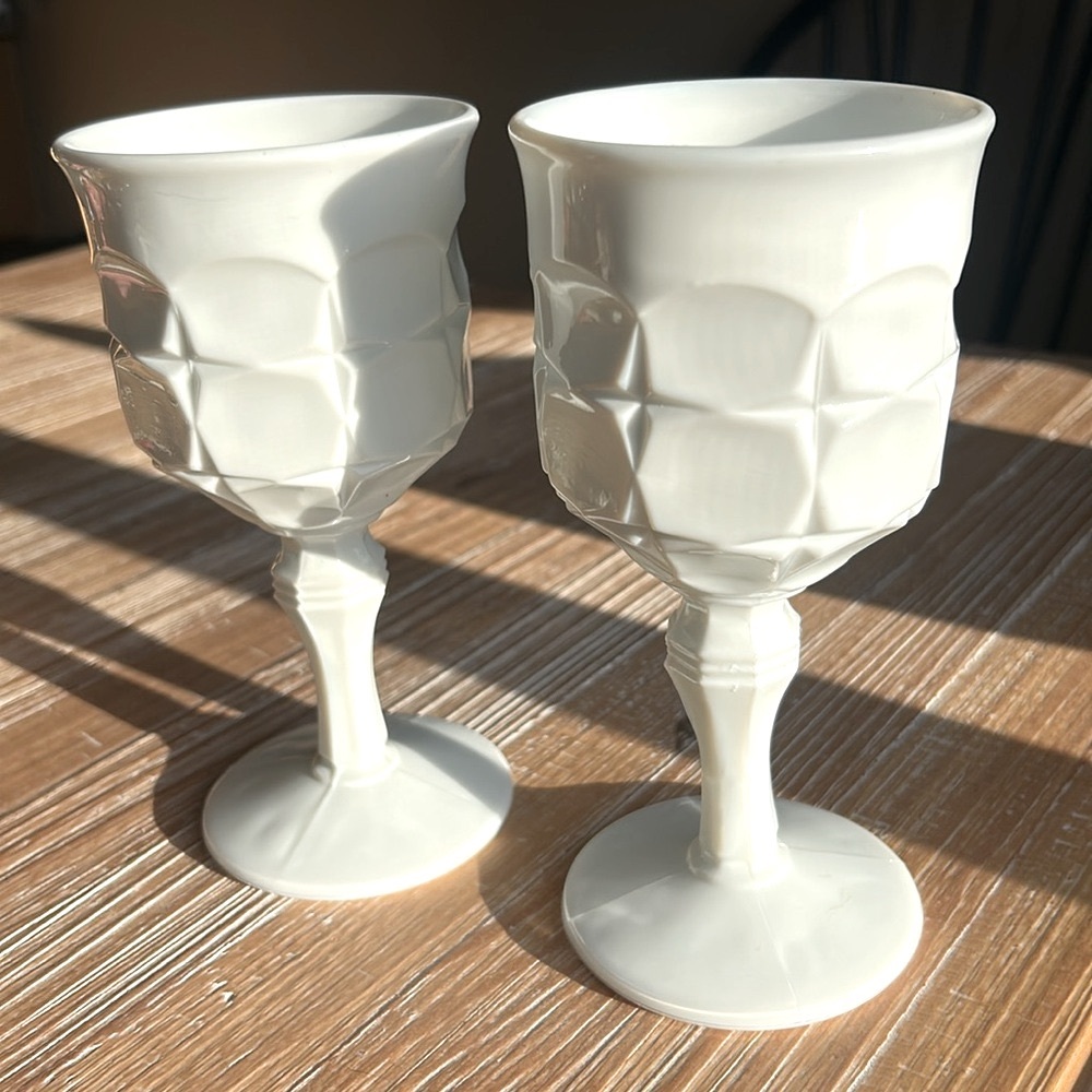 Indiana Glass Constellation Pattern White Milk Glass Water Wine Goblet. -2 - Picture 2 of 16
